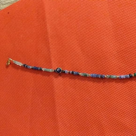 Evil eye charm bracelet natural multicolored sapphire and 24 k bracelet - Picture 3 of 6